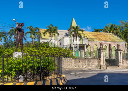 Freedom Statue and Anglican Church Roseau Dominica West Indies Stock Photo