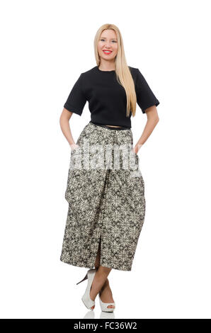 Pretty woman in long skirt isolated on white Stock Photo