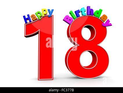 Die Zahl 18 mit Happy Birthday darauf Stock Photo