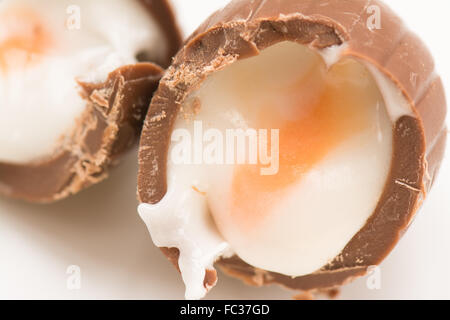 The inside of a Cadbury Creme Egg Stock Photo
