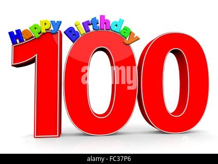 Die Zahl 100 mit Happy Birthday darauf Stock Photo