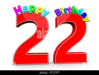 Die Zahl 22 mit Happy Birthday darauf Stock Photo