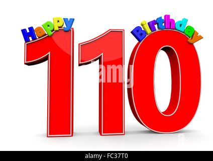 Die Zahl 110 mit Happy Birthday darauf Stock Photo