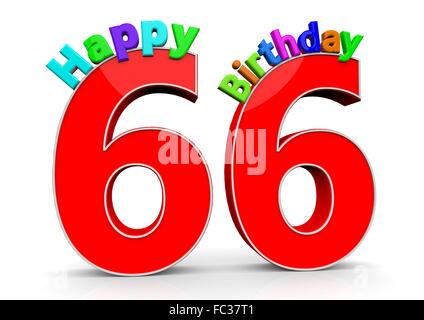 Die Zahl 66 mit Happy Birthday darauf Stock Photo