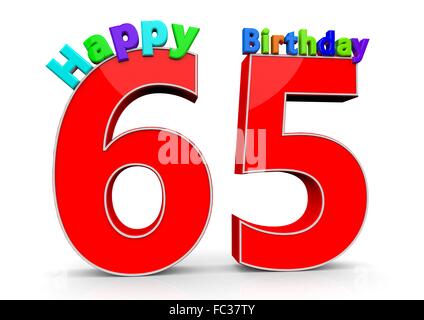 Die Zahl 65 mit Happy Birthday darauf Stock Photo