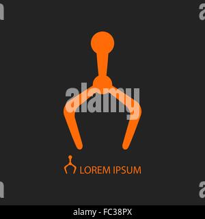 Mechanical hand, orange robot logo on black Stock Vector