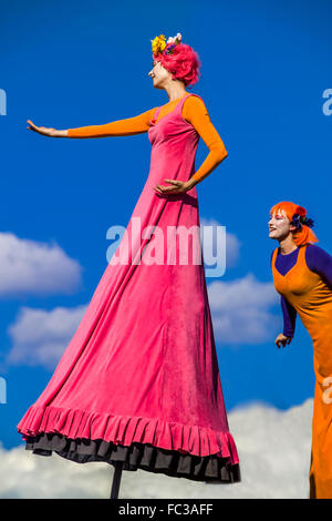 Melbourne-based, world-renowned performing arts co. Strange Fruit perform unique, large- scale visual spectacles on 5m. poles Stock Photo