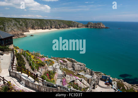 A sunny day over looking the open air Minack Theatre, on the coast of Cornwall built   by Rowena Cade. Stock Photo