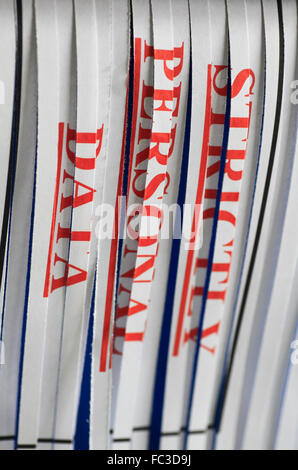 'STRICTLY PERSONAL DATA' paper through a shredder. Stock Photo