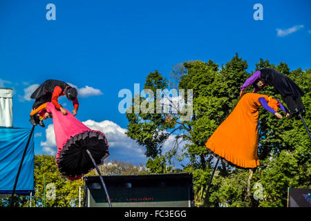 Melbourne-based, world-renowned performing arts co. Strange Fruit perform unique, large- scale visual spectacles on 5m. poles Stock Photo