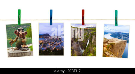 Norway travel photography on clothespins Stock Photo