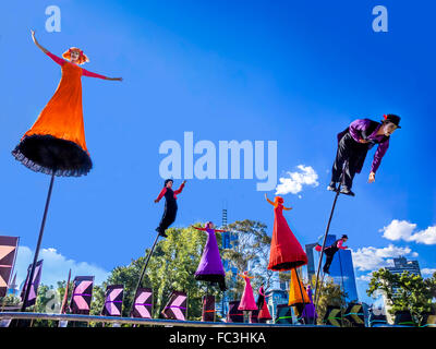 Melbourne-based, world-renowned performing arts co. Strange Fruit perform unique, large- scale visual spectacles on 5m. poles Stock Photo