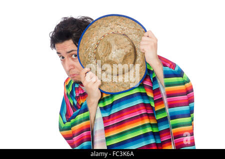 Funny mexican wearing poncho isolated on white Stock Photo