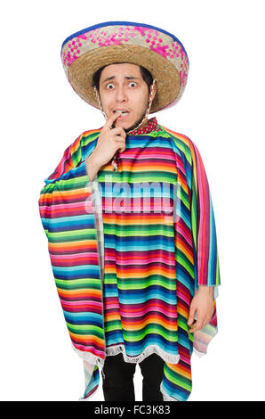 Funny mexican wearing poncho isolated on white Stock Photo