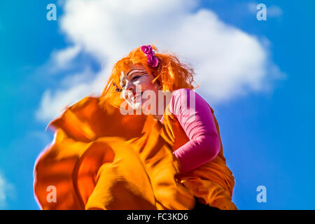 Melbourne-based, world-renowned performing arts co. Strange Fruit perform unique, large- scale visual spectacles on 5m. poles Stock Photo