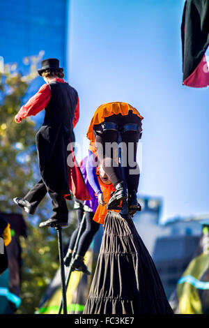 Melbourne-based, world-renowned performing arts co. Strange Fruit perform unique, large- scale visual spectacles on 5m. poles Stock Photo