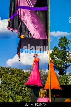 Melbourne-based, world-renowned performing arts co. Strange Fruit perform unique, large- scale visual spectacles on 5m. poles Stock Photo