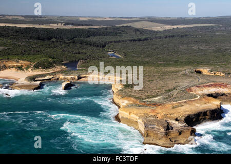 Aerial view of the Sherbrook River near the Twelve Apostles at the Great Ocean Road in the Port Campbell National Park, Victoria Stock Photo