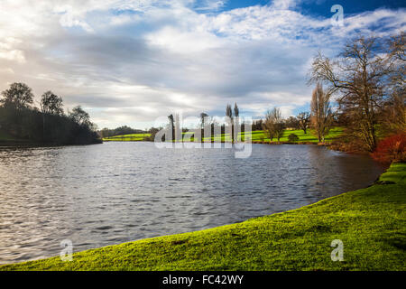 View of the lake and parkland at Bowood House in Wiltshire in the winter. Stock Photo