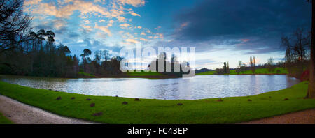 View of the lake and parkland at Bowood House in Wiltshire in the winter. Stock Photo