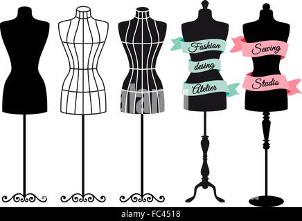 Fashion mannequins for shops, sewing studios, boutiques, vector set Stock Vector