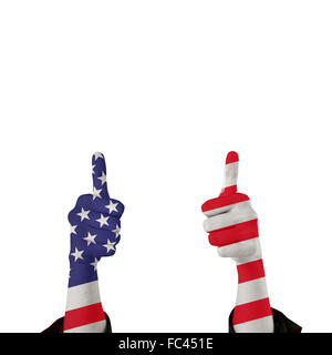 Composite image of businesswomans hands showing thumbs up Stock Photo