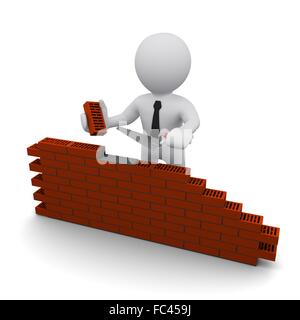 3D man constructing a red brick wall Stock Photo - Alamy