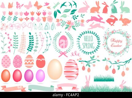 Happy Easter, huge set of vector design elements Stock Vector