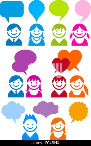 people icon set with speech bubbles, vector design elements, communication concept Stock Vector