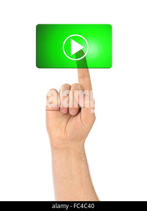 Hand and button Play Stock Photo
