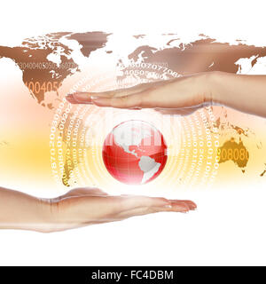 hands holding an apple representing our planet earth Stock Photo