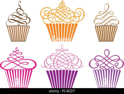 set of decorative cupcake designs, vector illustration Stock Vector