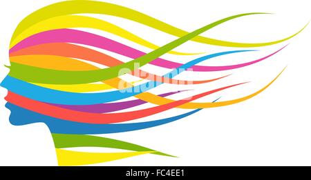 Woman with flowing multicolored long hair, vector illustration Stock Vector