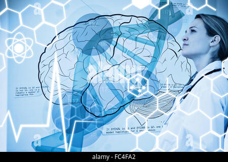 Composite image of doctor consulting brain interface Stock Photo