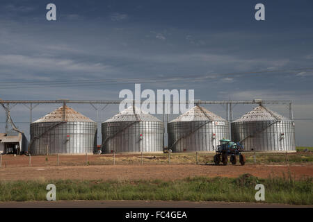 Grain storage silos - soybeans, corn and wheat Stock Photo