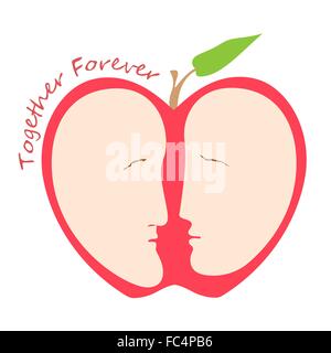Romantic female and male silhouette of a head in the form of apple, logo template Stock Vector