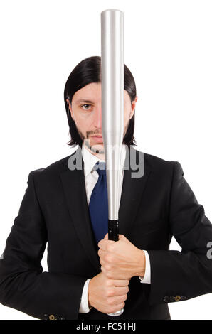 Young elegant man holding bat isolated on white Stock Photo