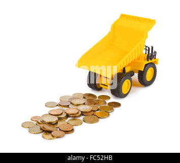 Toy car truck and money coins Stock Photo