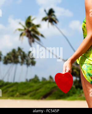 Red Heart On Sandy Beach Word Stock Photo 1161487648