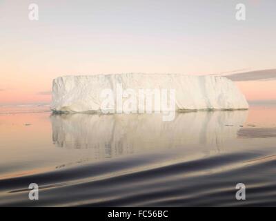 Huge tabular icebergs and floes in Antarctic Sound at twilight in summer. Stock Photo
