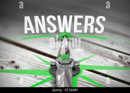 Answers against digitally generated grey wooden planks Stock Photo