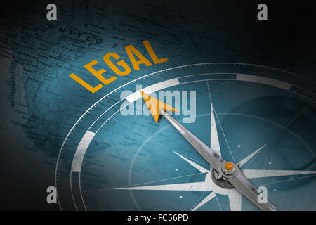 Legal against world map with compass showing north america Stock Photo