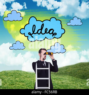 Composite image of businessman looking on a ladder Stock Photo
