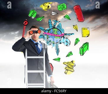 Composite image of businessman looking on a ladder Stock Photo