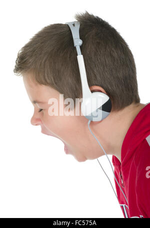 Little boy in ear-phones Stock Photo