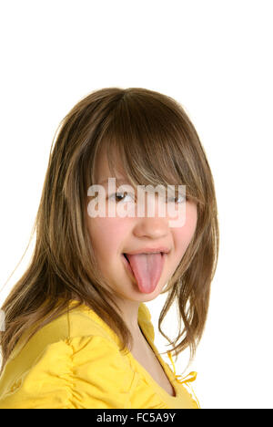 Beautiful girl puts out tongue Stock Photo