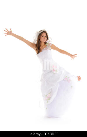 happy bride in wedding dress Stock Photo