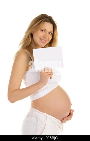 happy pregnant woman with a blank form Stock Photo