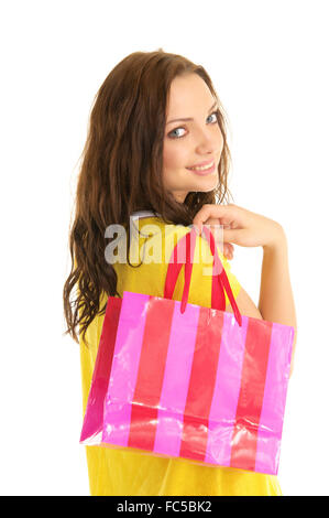 happy woman with shopping bag Stock Photo