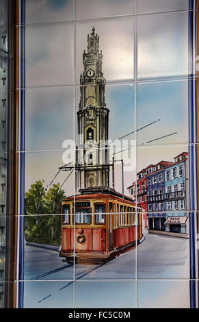 Decorative azulejos on a shop facade in the Portuguese city of Porto Stock Photo